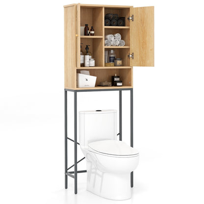 Over The Toilet Freestanding Toilet Storage Cabinet with Rattan Doors-Natural