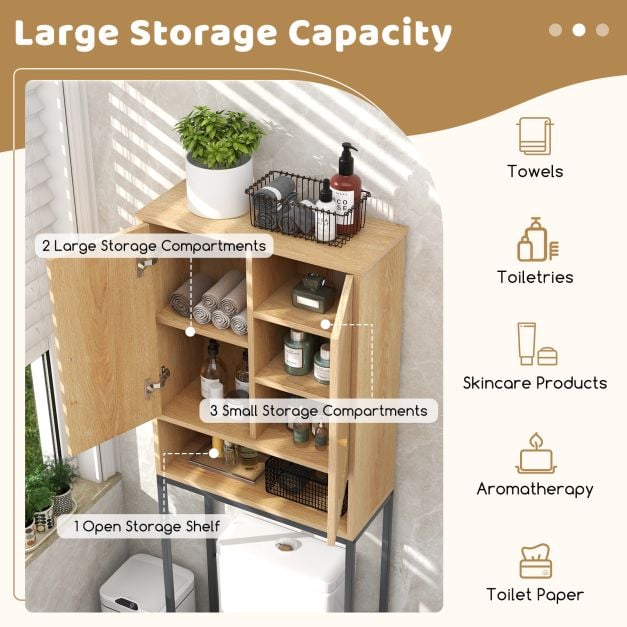 Over The Toilet Storage Cabinet with Rattan Doors and Shelves-Natural