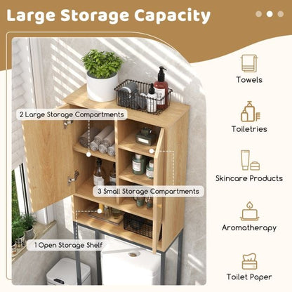 Over The Toilet Storage Cabinet with Rattan Doors and Shelves-Natural