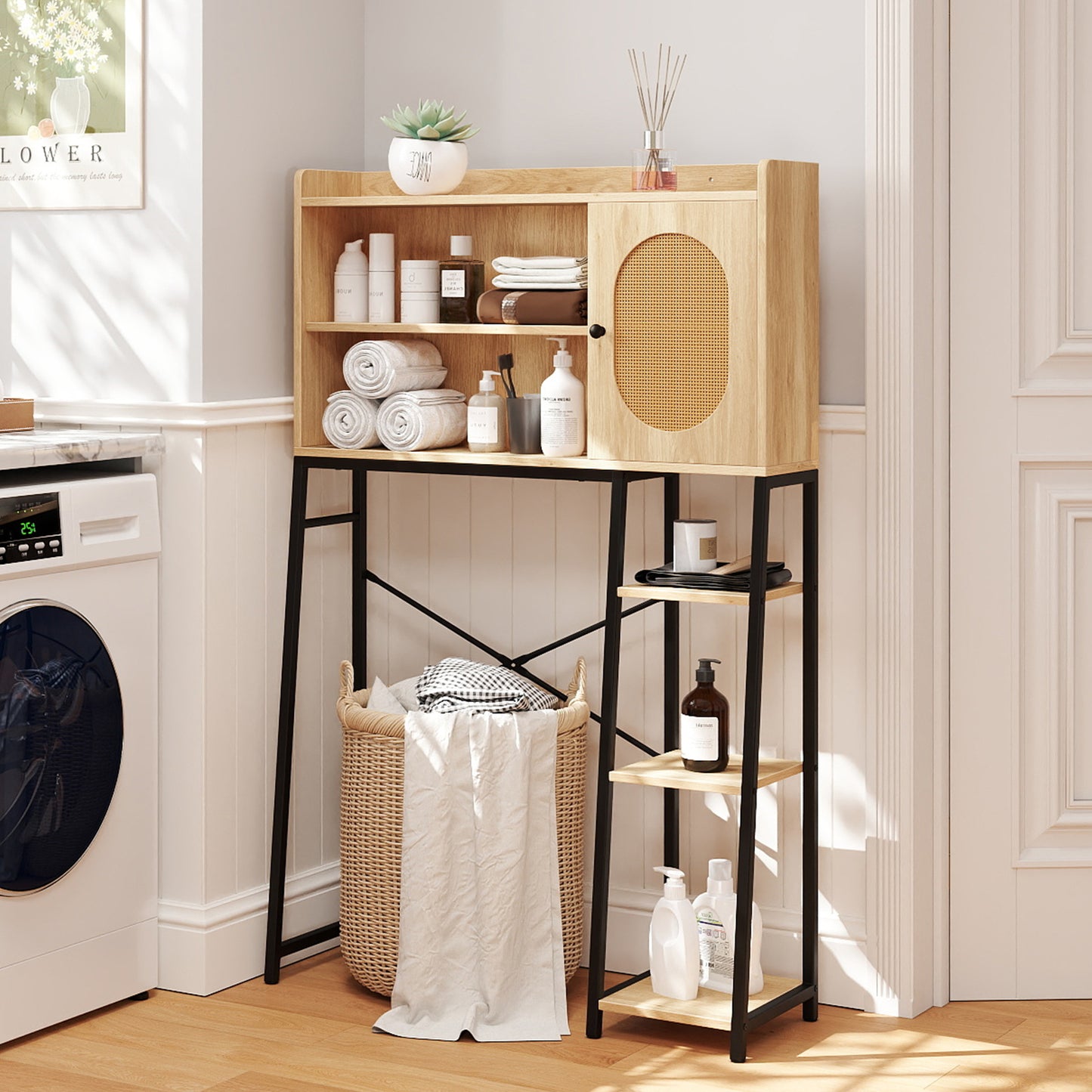 Over The Toilet Storage Cabinet with Sturdy Metal Frame and Adjustable Shelf-Natural