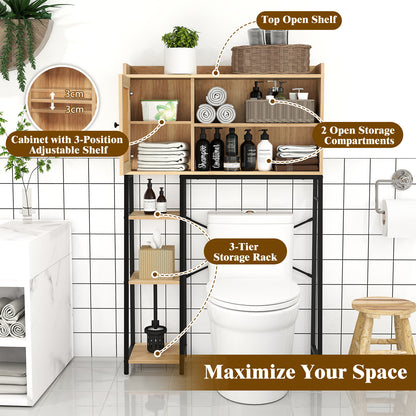 Over The Toilet Storage Cabinet with Sturdy Metal Frame and Adjustable Shelf-Natural