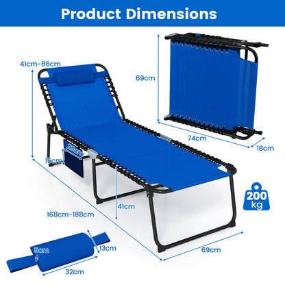 Oversize Folding Chaise Lounge with Adjustable Backrest and Detachable Pillow-Blue