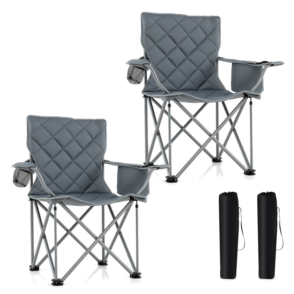 Oversized Camping Chair with Cooler Pouch and Cup Holder Set of 2-Grey