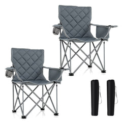 Oversized Camping Chair with Cooler Pouch and Cup Holder Set of 2-Grey