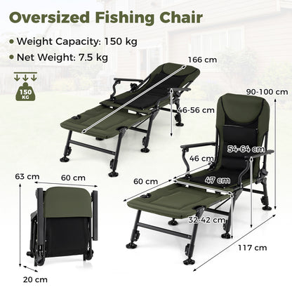 Oversized Foldable Fishing Chair for Adults All-Terrain Camping Chair-Green