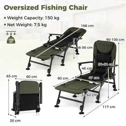 Oversized Foldable Fishing Chair for Adults All-Terrain Camping Chair-Green