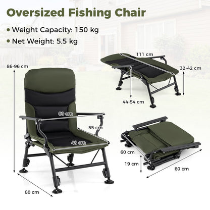 Oversized Foldable Fishing Chair for Adults Heavy Duty All-Terrain Camping Chair-Green