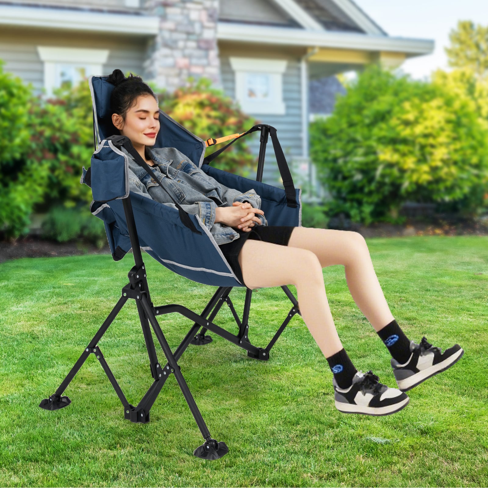 Oversized Hammock Camping Chair with Cup Holder-Blue