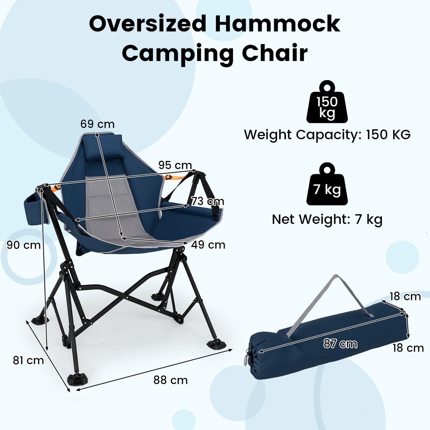 Oversized Hammock Camping Chair with Cup Holder-Blue