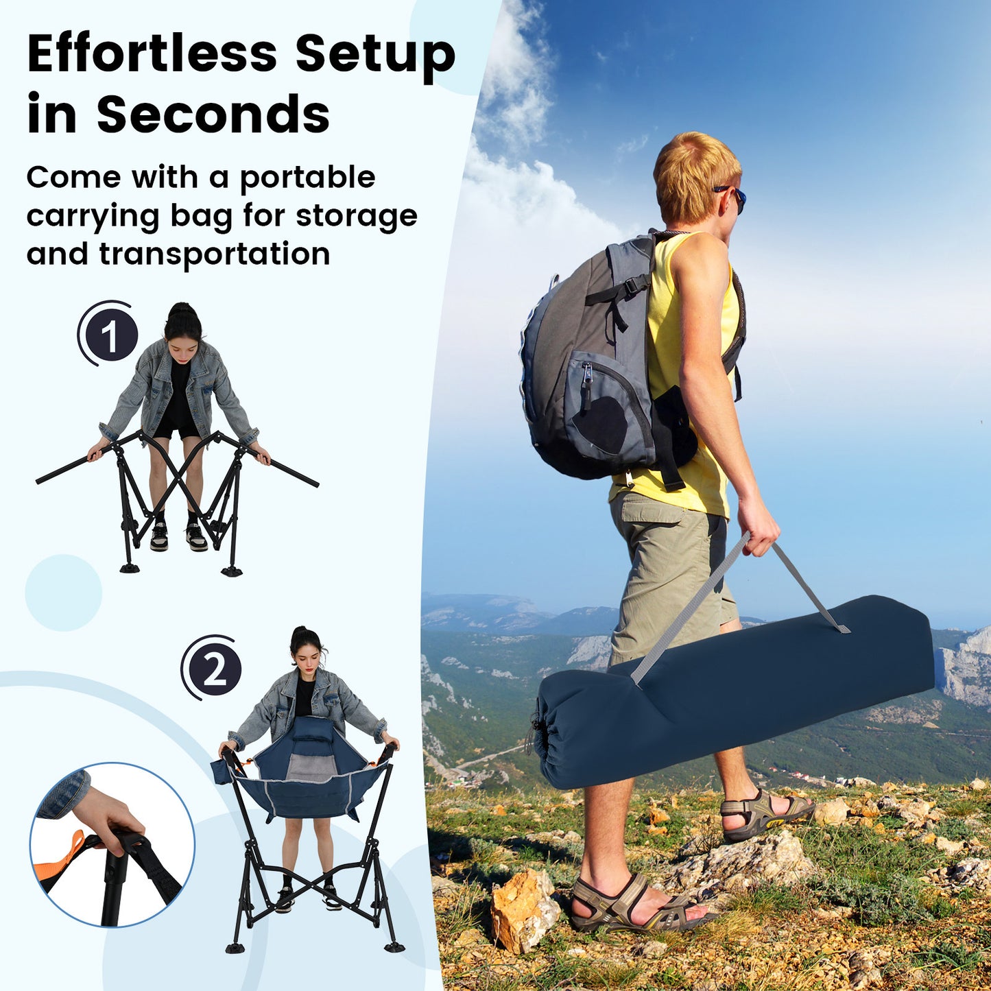 Oversized Hammock Camping Chair with Cup Holder-Blue
