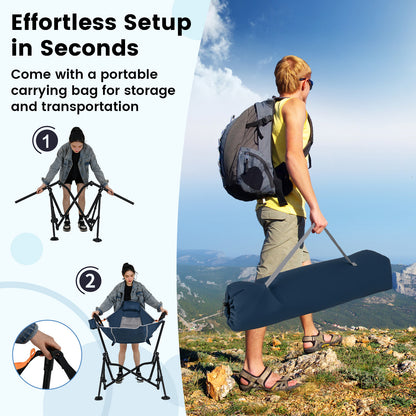 Oversized Hammock Camping Chair with Cup Holder-Blue