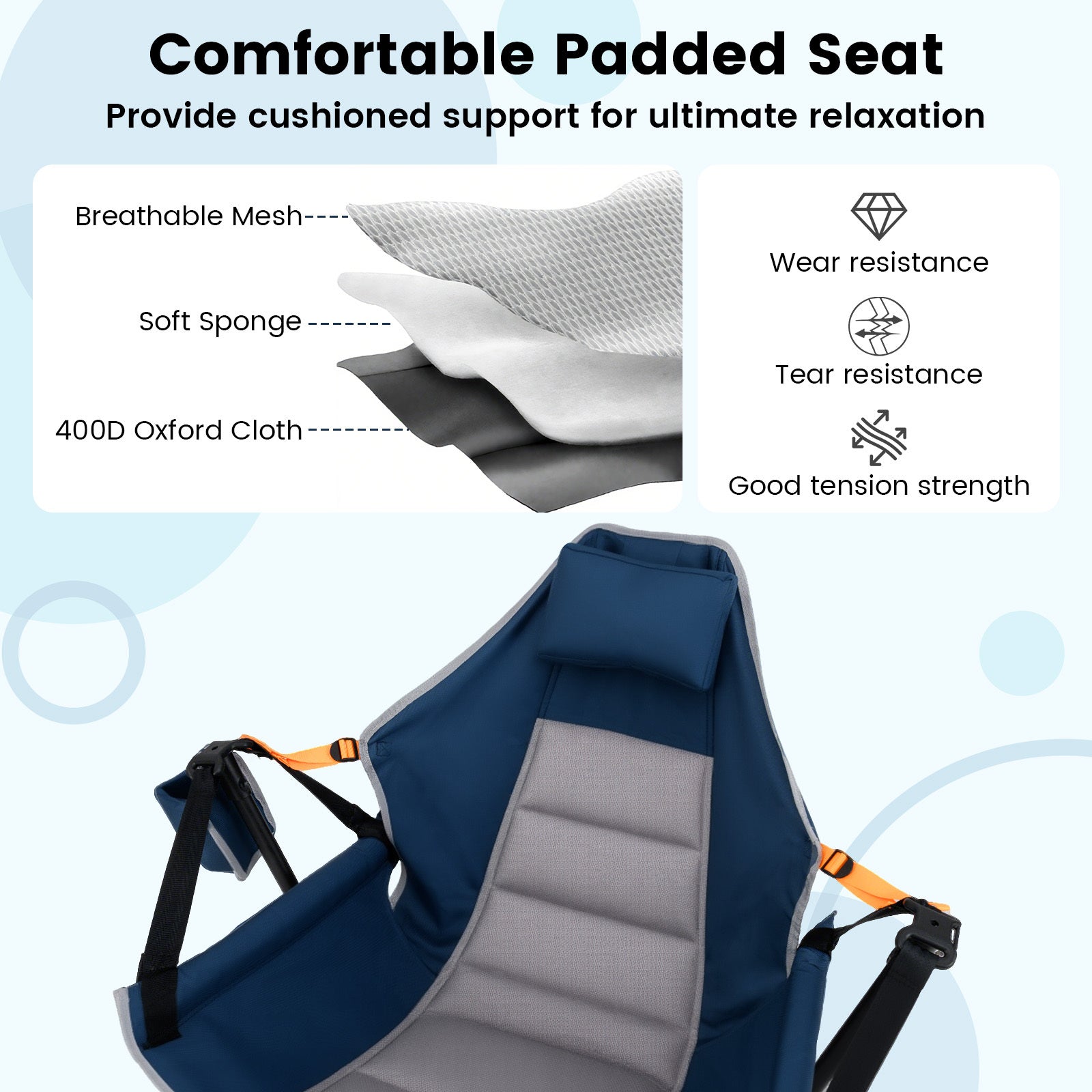 Oversized Hammock Camping Chair with Cup Holder-Blue