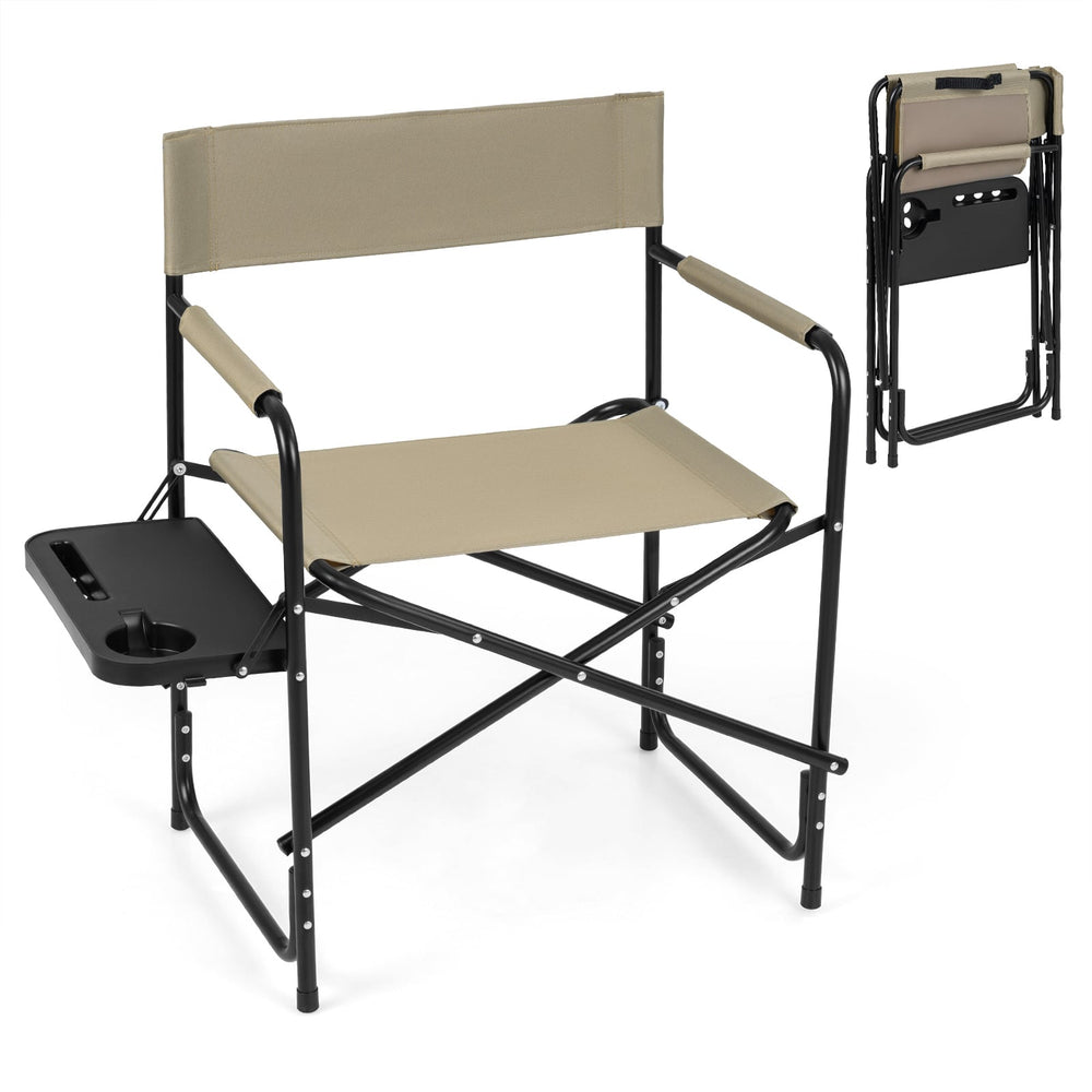 Oversized Portable Directors Chair with Side Table and Cup Holder for Adults-Brown