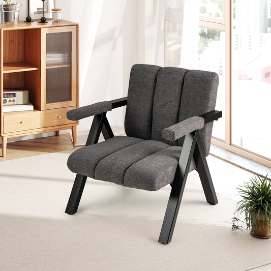 Oversized Accent Chair Upholstered with Metal Frame and Armrests-Grey