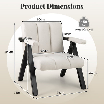 Oversized Accent Chair Upholstered with Metal Frame and Armrests-White