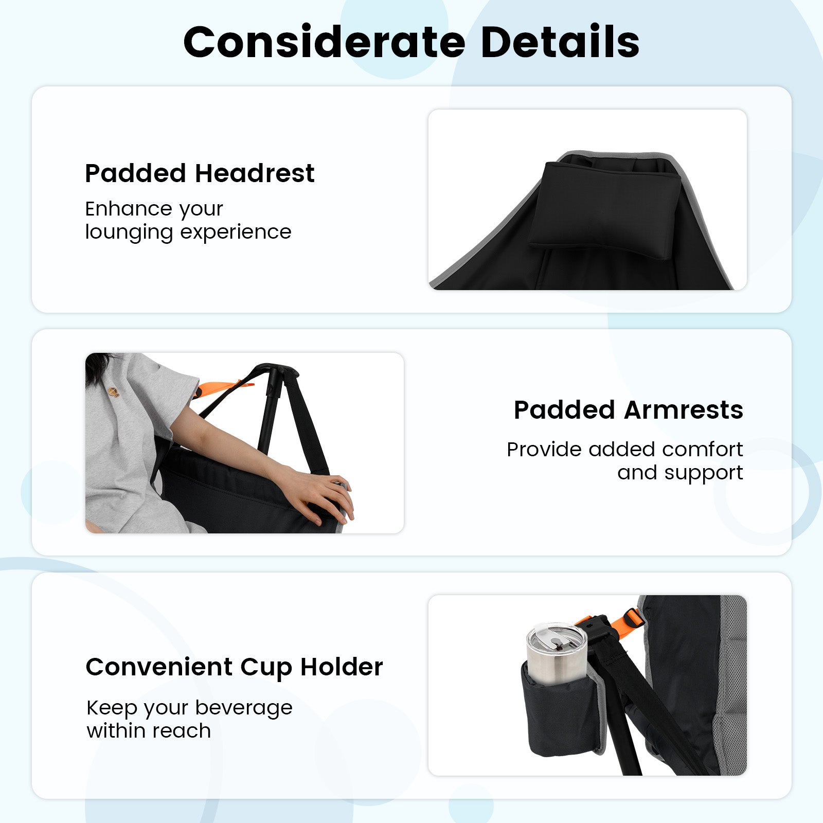Oversized Hammock Camping Chair with Cup Holder-Black