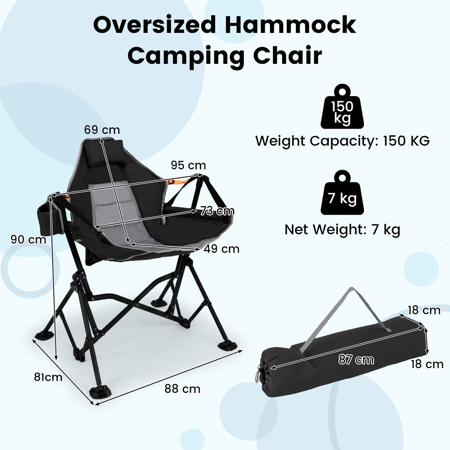 Oversized Hammock Camping Chair with Cup Holder-Black