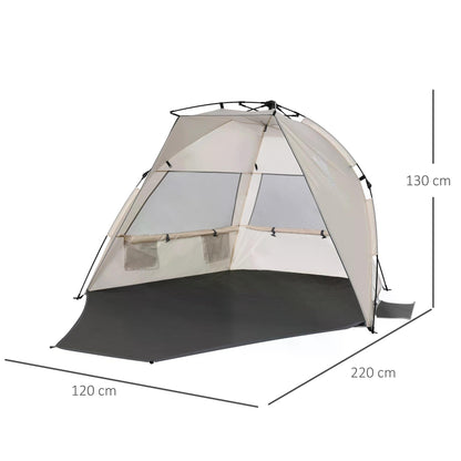 Outsunny Beach Tent for 1-2 Person Pop-up Design with 3 Mesh Windows & Carrying Bag Cream