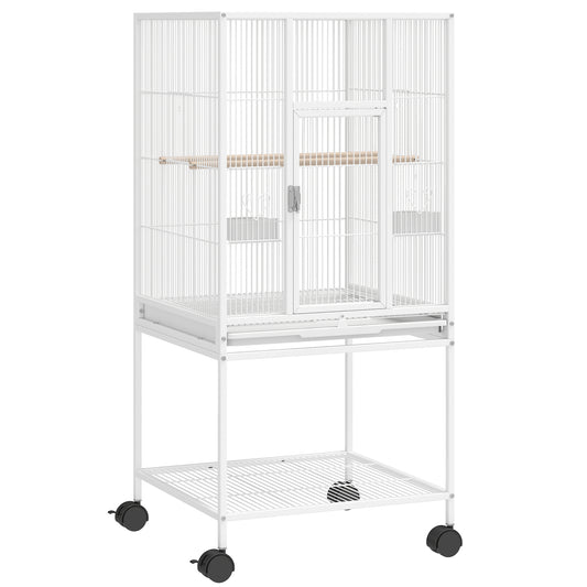 PawHut Bird Cage Detachable with Rolling Stand Parrot Cage with Storage Shelf White