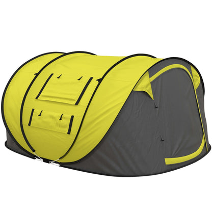 Outsunny 4 Person Pop-up Camping Tent Family Tent with Ground Sheet, 4 Windows and Portable Carry Bag for Beach Outdoor Trip, Yellow