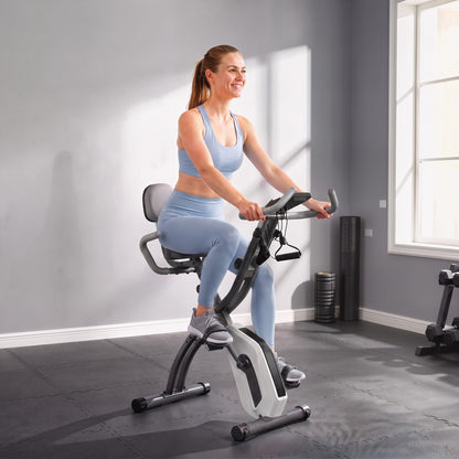SPORTNOW 4-In-1 Folding Exercise Bike with Resistance Bands, Bluetooth App, 8-Level Magnetic Resistance, LCD Display, Grey