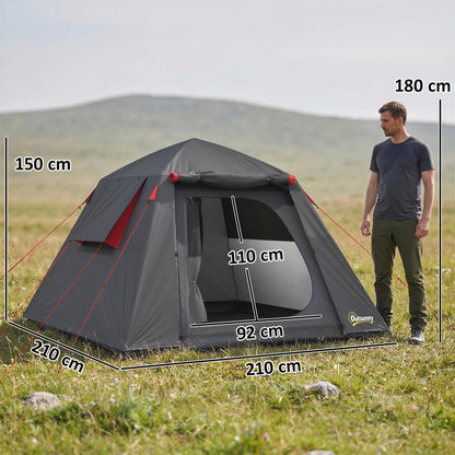 Outsunny Camping Tent 3000mm Waterproof Tent with 2 Doors, Dark Grey and Red