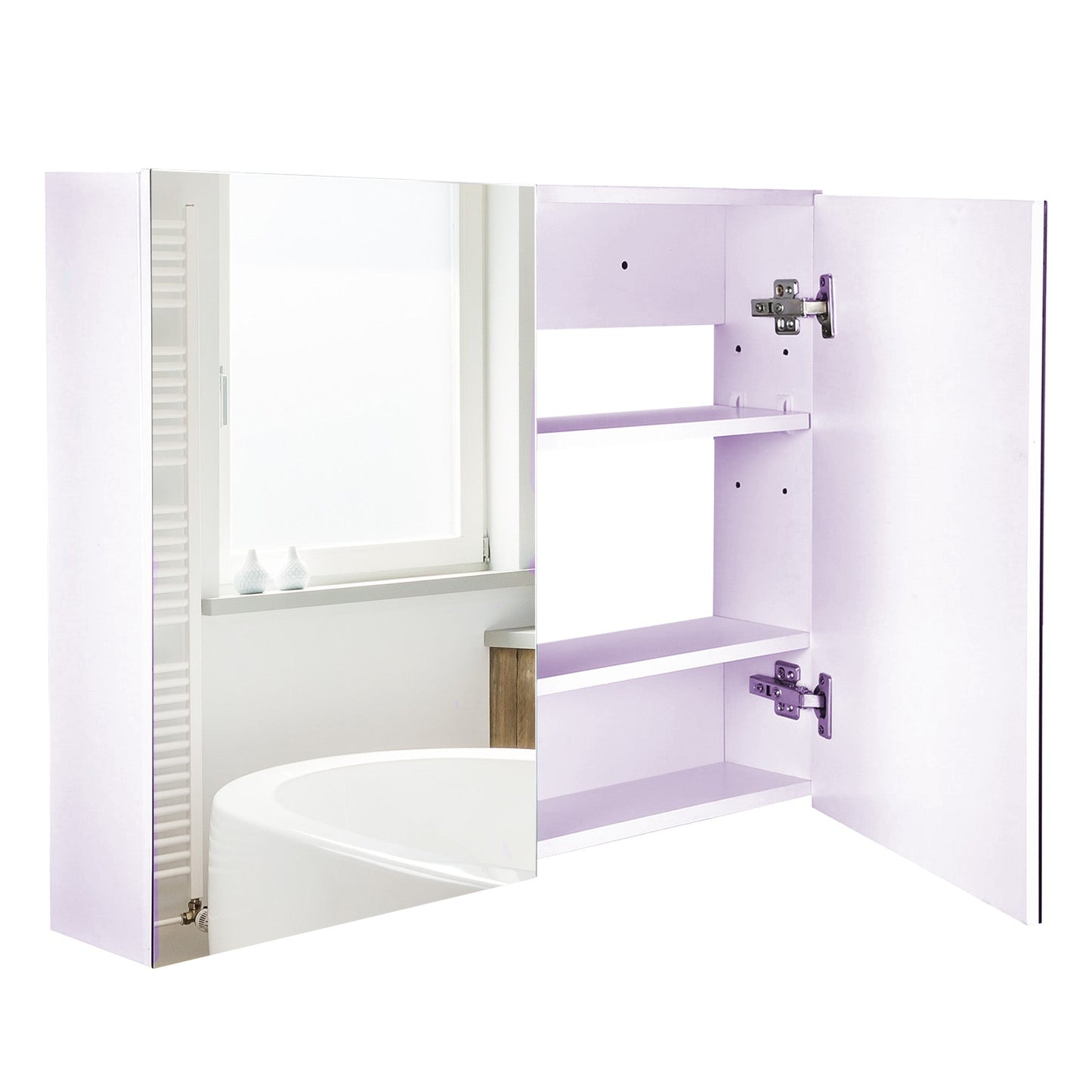 HOMCOM 80 x 15 cm Double Door Bathroom Mirror Cabinet - White