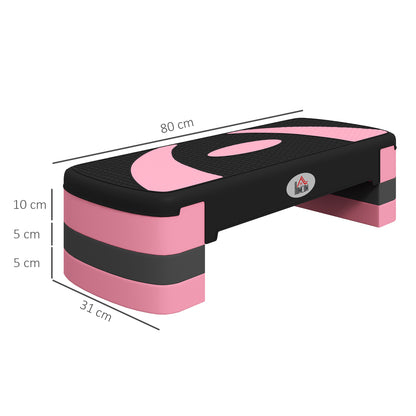 HOMCOM Aerobic Step with 3-Level Adjustable Heights for Home, Office Exercise, Black and Pink