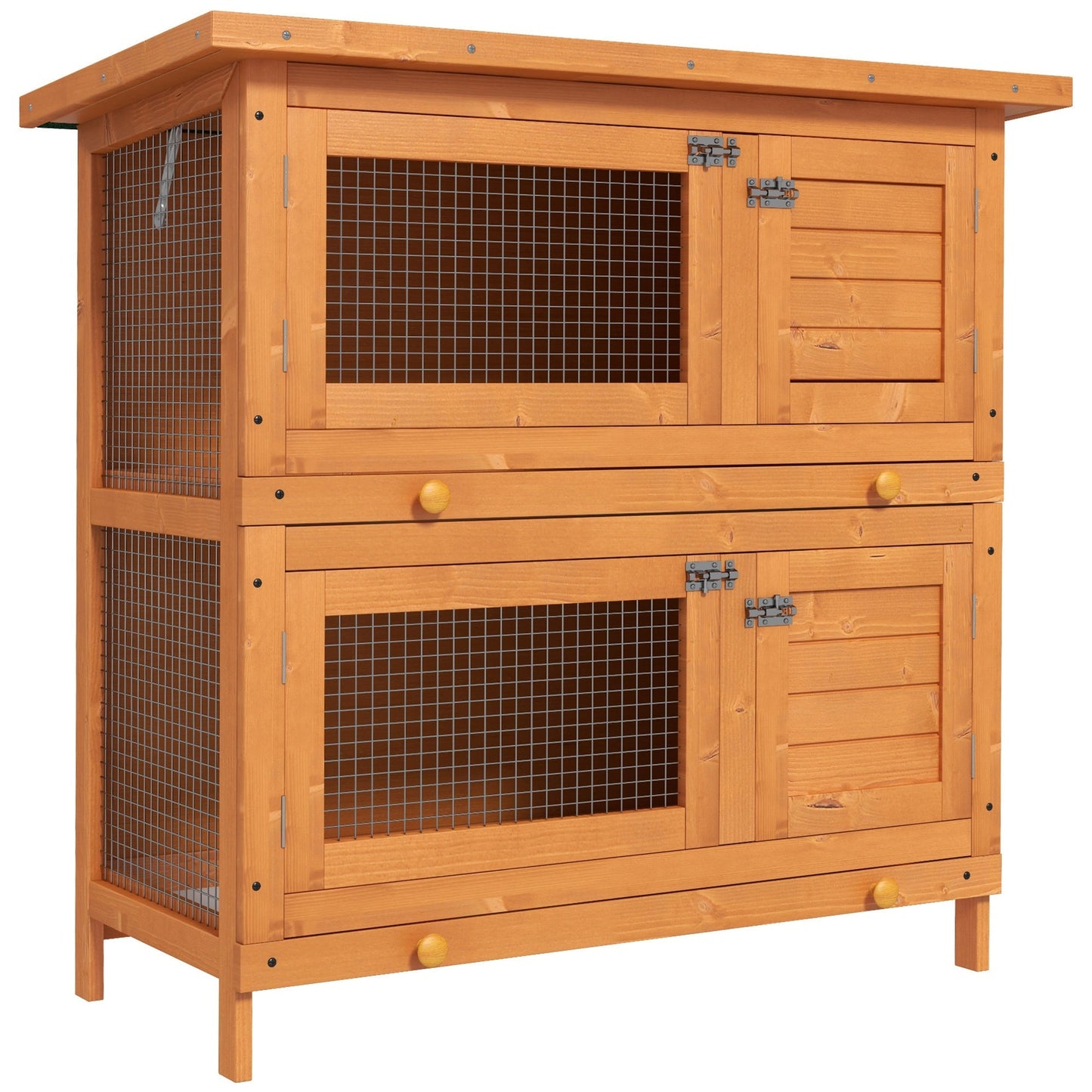 PawHut Double Tier Rabbit Hutch Large 2-Tier Wooden Hutch for Rabbits & Guinea Pigs, Pet Lovers Choice, Natural