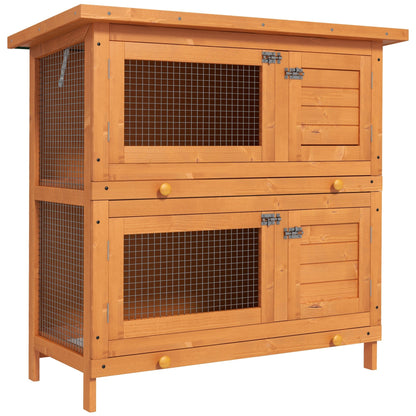 PawHut Double Tier Rabbit Hutch Large 2-Tier Wooden Hutch for Rabbits & Guinea Pigs, Pet Lovers Choice, Natural