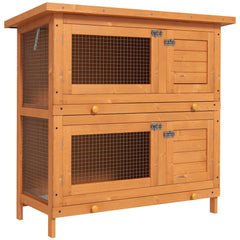 PawHut Double Tier Rabbit Hutch Large 2-Tier Wooden Hutch for Rabbits & Guinea Pigs, Pet Lovers Choice, Natural