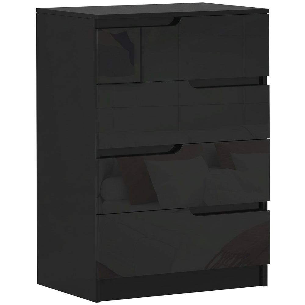 HOMCOM Chest of Four High Gloss Front Drawers - Black