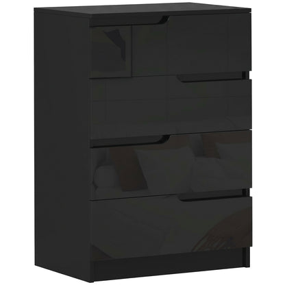 HOMCOM Chest of Four High Gloss Front Drawers - Black
