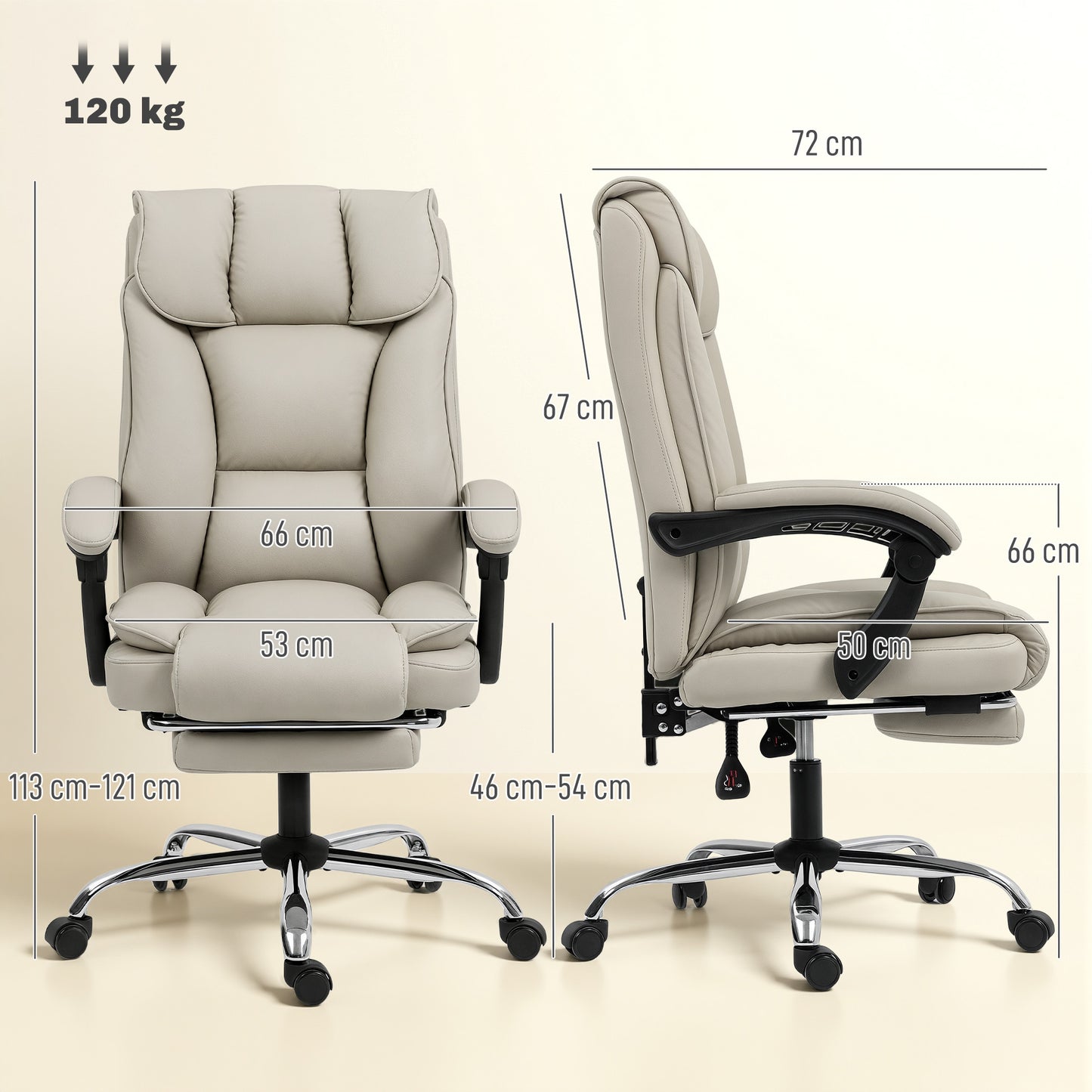 HOMCOM Pet-Friendly Faux Leather Computer Desk Chair, Executive Office Chair with Footrest and Double-Layer Padding, Khaki