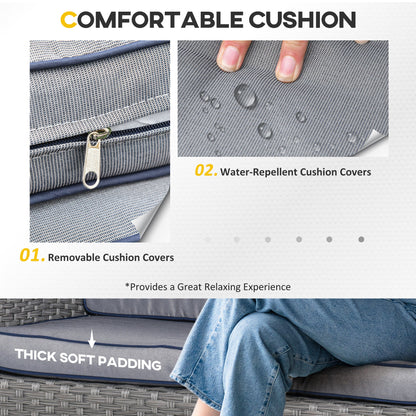 Outsunny 6 Pieces Rattan Garden Furniture Set, 6 Seater Garden Sofa Set with Glass Top Dining Table, Loveseat, 2 Armchairs and Ottomans, Wicker Outdoor Conservatory Furniture for Patio, Grey