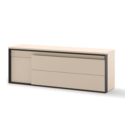 Beige sideboard with black frame on a white background