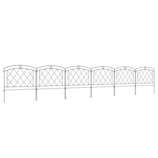 Outsunny Metal Decorative Outdoor Picket Fence Panels Set of 6, Black