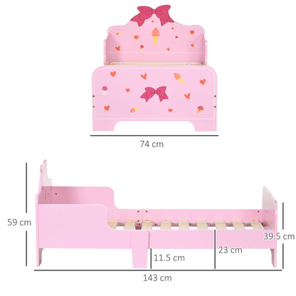 ZONEKIZ Princess-Themed Kids Toddler Bed w/ Cute Patterns, Safety Rails, for Ages 3-6 Years - Pink