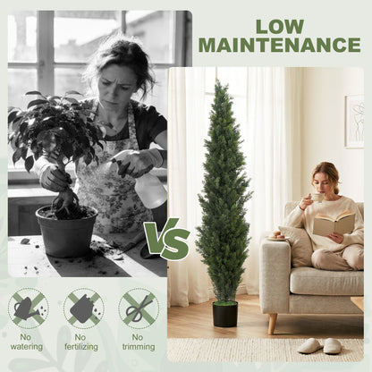 HOMCOM Set of 2 Decorative Artificial Plants Cypress in Weighted Pot, Fake Plant with 2035 Leaves, 150 cm