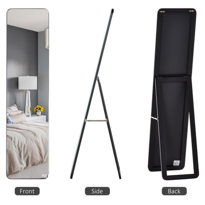 HOMCOM Full Length Mirror, 156 x 37 cm Rectangular Full Body Mirror with Stand, Floor Standing, Hanging or Leaning Against Wall for Bedroom Cloakroom, Black
