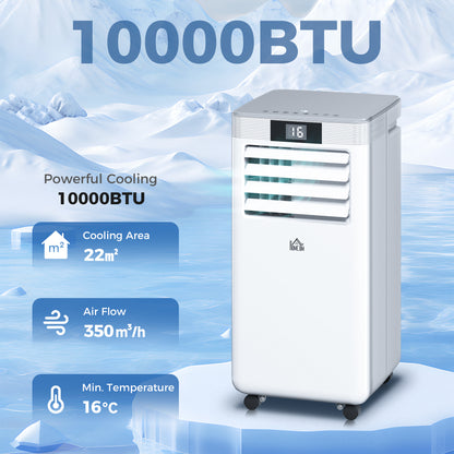 HOMCOM 10000 BTU Air Conditioning Unit, 4-in-1 Portable Air Conditioner, Dehumidifier, Cooling, Fan, Sleep Mode, with Remote Control, LED Display, 2 Speeds, 24H Timer, Window Venting Kit, 22mÂ²