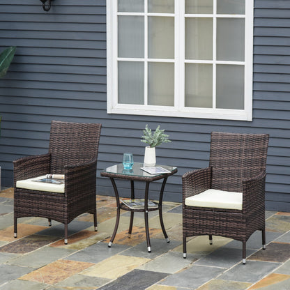 Outsunny Three-Piece Rattan Chair Set, with Cushions - Brown