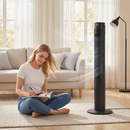 HOMCOM Tower Fan with WiFi Control Standing Floor Fan with Remote Control 116 cm Black