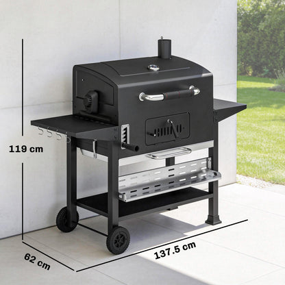Outsunny Charcoal BBQ Grill Smoker with Electric Rotisserie Kit, Portable Barbecue Grill with Warming Rack, Black