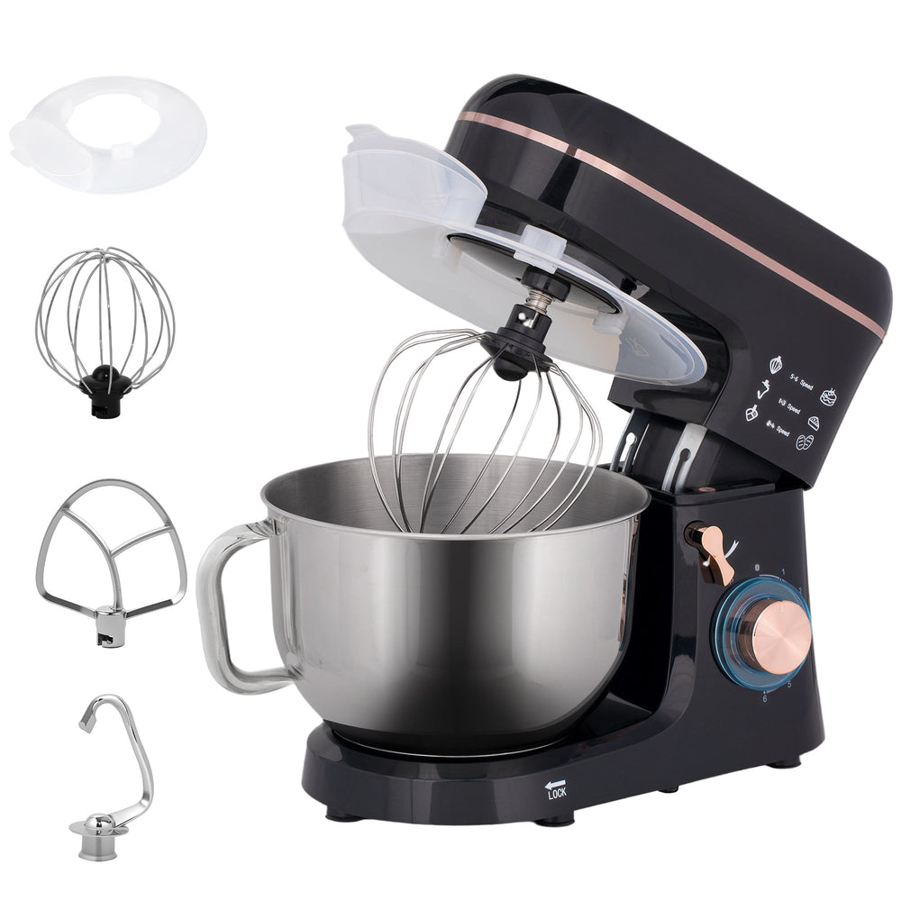HOMCOM Stand Mixer, 5L Food Mixer for Baking, 6 Speeds and Pulse Setting, 1400W Cake Electric Kitchen Mixer with Dough Hook, Whisk, Stainless Steel Bowl, Splash Guard, Beater, Black