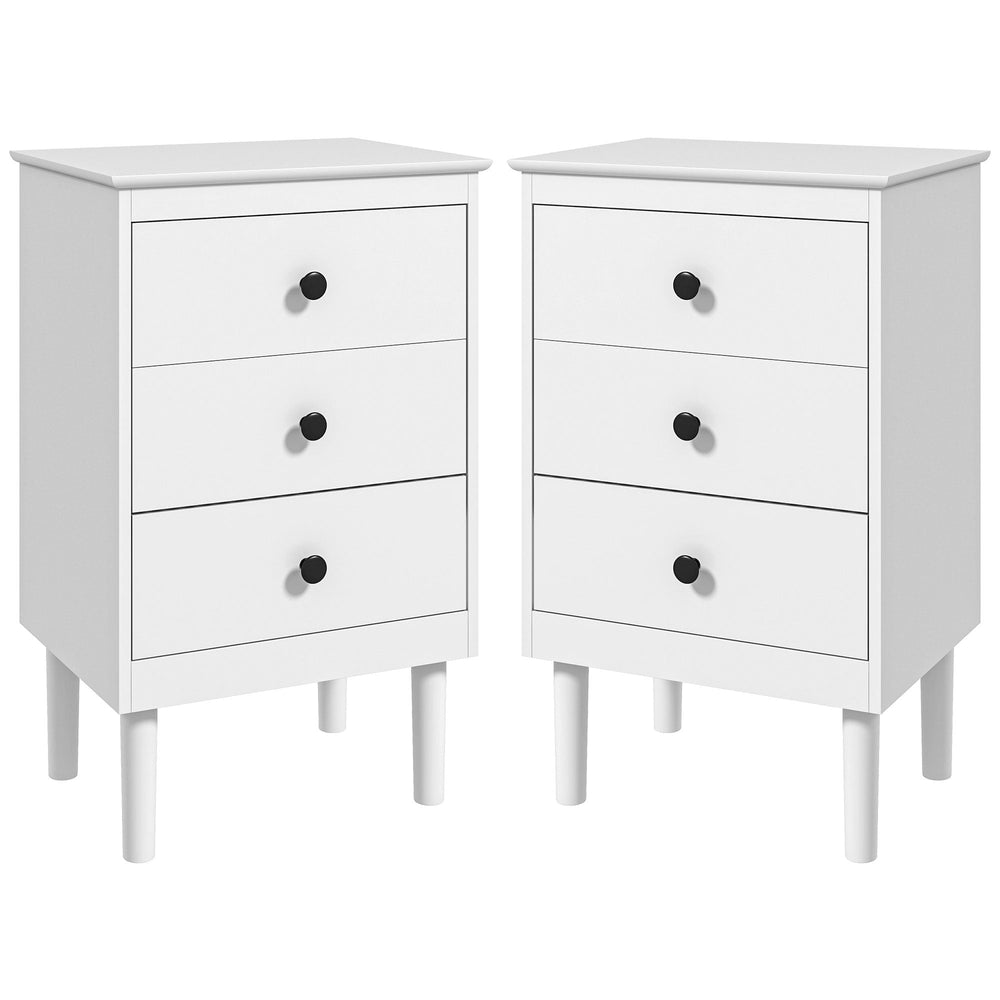 HOMCOM Set of Two Three-Drawer Bedside Tables - White