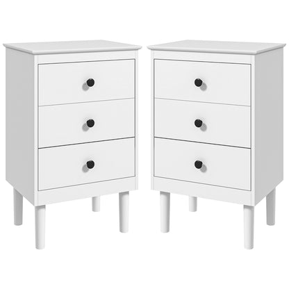 HOMCOM Set of Two Three-Drawer Bedside Tables - White