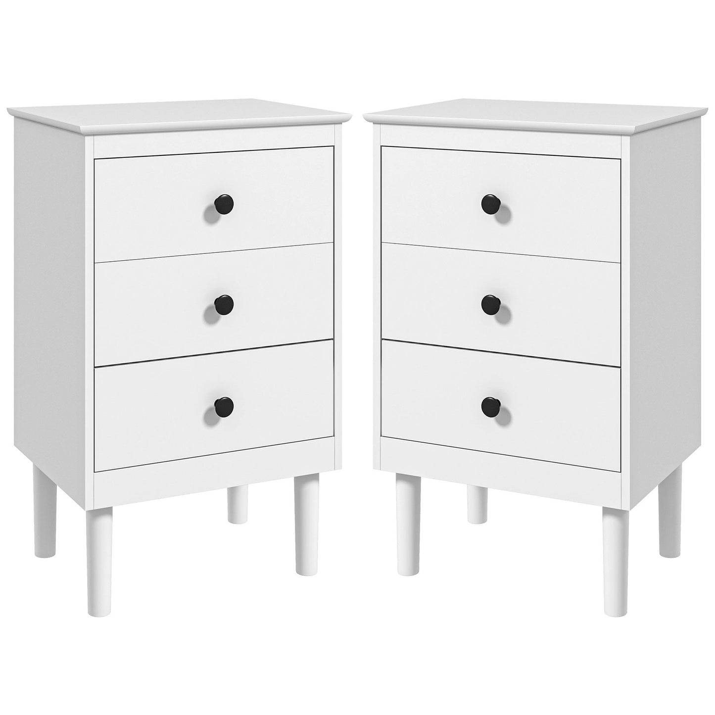 HOMCOM Set of Two Three-Drawer Bedside Tables - White