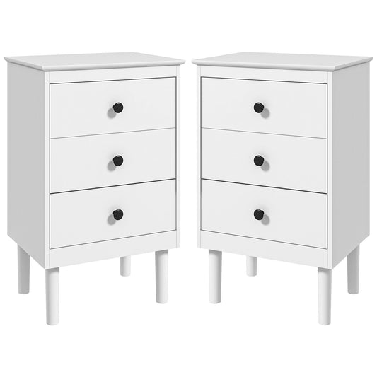 HOMCOM Set of Two Three-Drawer Bedside Tables - White