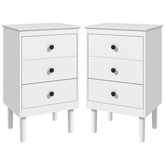 HOMCOM Set of Two Three-Drawer Bedside Tables - White